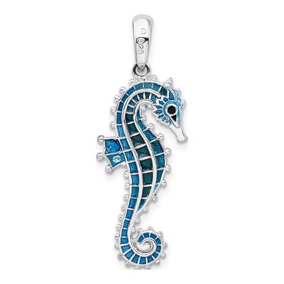 Sterling Silver Blue Seahorse Pendant – view 5