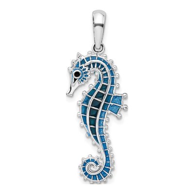 Sterling Silver Blue Seahorse Pendant