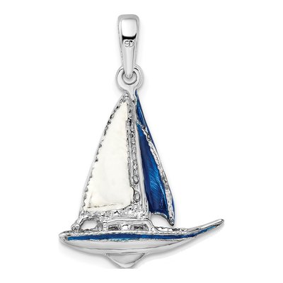 Sterling Silver 3D Enamel Sailboat Pendant – view 5