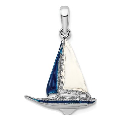 Sterling Silver 3D Enamel Sailboat Pendant