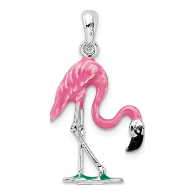 Sterling Silver 3D Pink Flamingo Pendant – view 5
