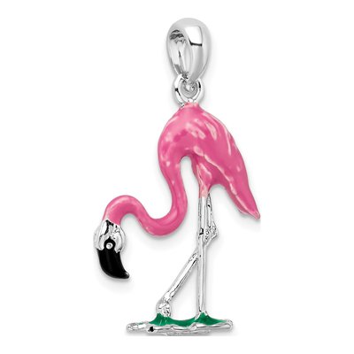 Sterling Silver 3D Pink Flamingo Pendant – view 6
