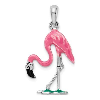 Sterling Silver 3D Pink Flamingo Pendant