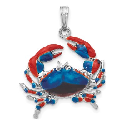 Sterling Silver Enameled Blue Crab Pendant