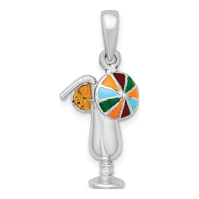 Sterling Silver Enameled Tropical Drink Pendant