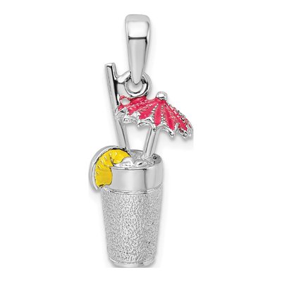 Sterling Silver 3D Enamel Cocktail Drink Pendant