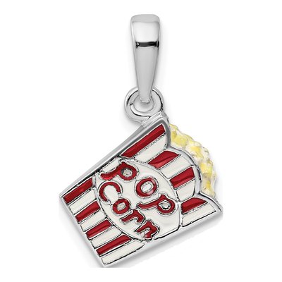 Sterling Silver 3D Enameled Popcorn Bag Pendant