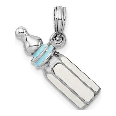 Sterling Silver 3D Blue Baby Bottle Pendant – view 5