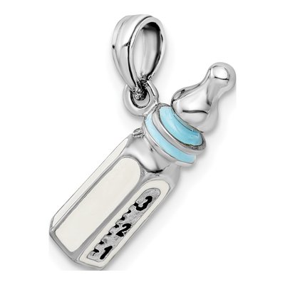 Sterling Silver 3D Blue Baby Bottle Pendant – view 6