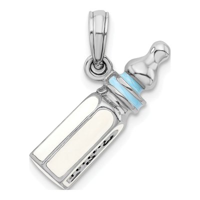 Sterling Silver 3D Blue Baby Bottle Pendant