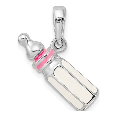 Sterling Silver Pink Baby Bottle Pendant – view 5