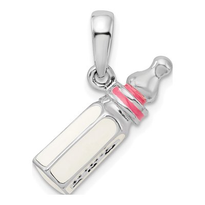 Sterling Silver Pink Baby Bottle Pendant