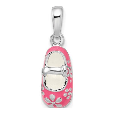 Sterling Silver Pink Enamel Baby Shoe Pendant
