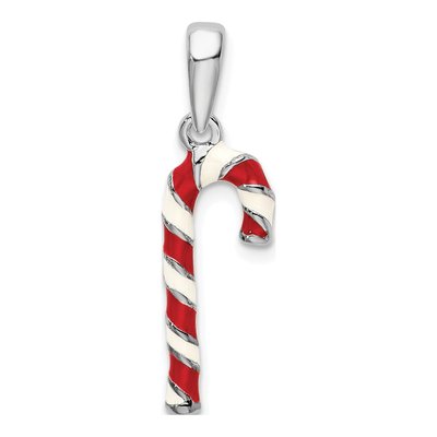 Sterling Silver 3D Enamel Candy Cane Pendant