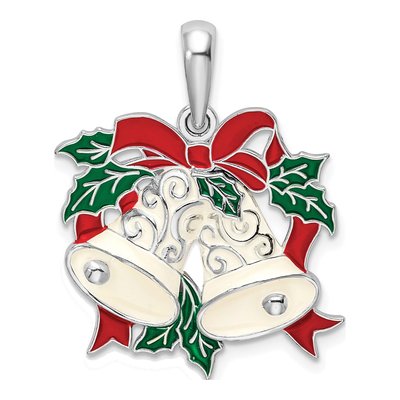 Sterling Silver Enameled Bells Holly Pendant