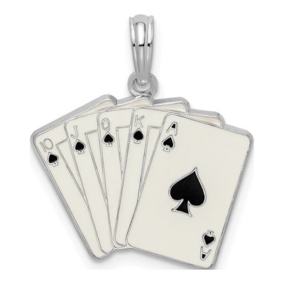 Sterling Silver Royal Flush Cards Pendant