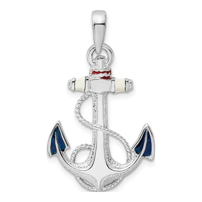 Sterling Silver Enamel Anchor Rope Pendant