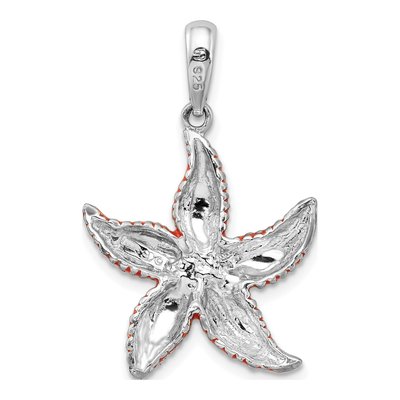 Sterling Silver Orange Enamel Starfish Pendant – view 5