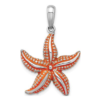 Sterling Silver Orange Enamel Starfish Pendant