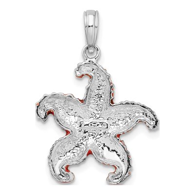 Sterling Silver Enameled Orange Starfish Pendant – view 5
