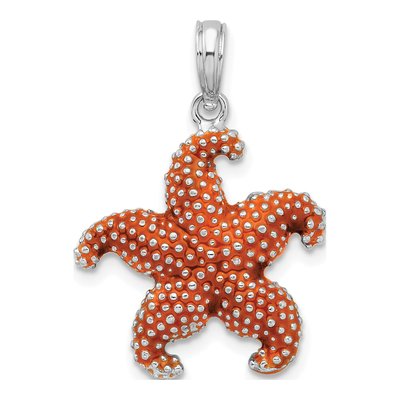 Sterling Silver Enameled Orange Starfish Pendant
