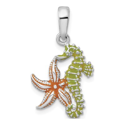 Sterling Silver Enameled Starfish Seahorse Pendant