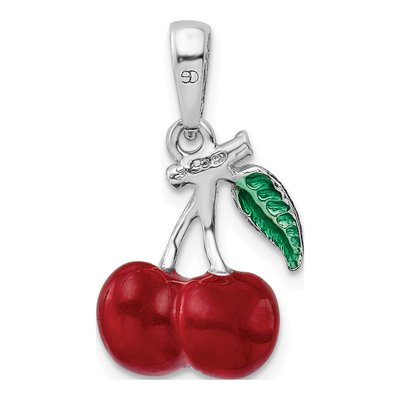 Sterling Silver 3D Enameled Cherries Pendant – view 5
