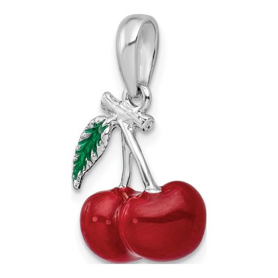 Sterling Silver 3D Enameled Cherries Pendant – view 6