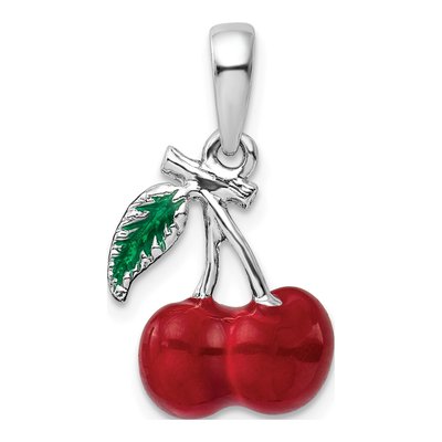 Sterling Silver 3D Enameled Cherries Pendant