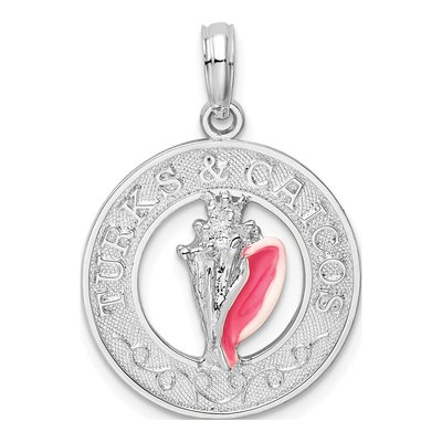 Sterling Silver Turks Caicos Enamel Shell Pendant