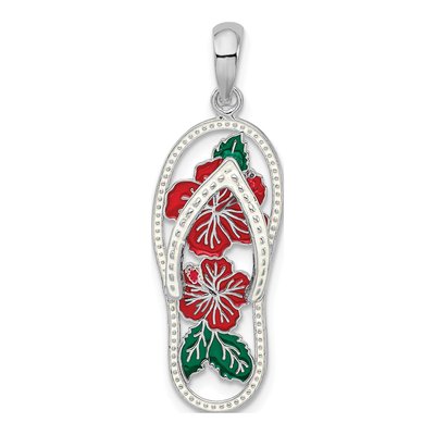 Sterling Silver Enamel Hibiscus Flip-Flop Pendant