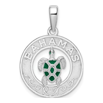 Sterling Silver Bahamas Turtle Circle Pendant