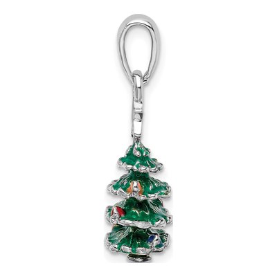 Sterling Silver 3D Enamel Christmas Tree Pendant – view 3