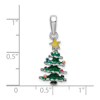 Sterling Silver 3D Enamel Christmas Tree Pendant – view 4