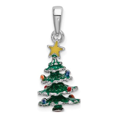 Sterling Silver 3D Enamel Christmas Tree Pendant – view 5