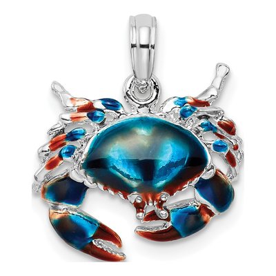 Sterling Silver Blue Enamel Crab Pendant
