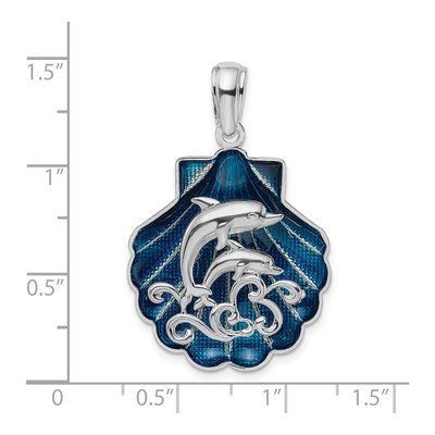 Sterling Silver Blue Enamel Shell Dolphins Pendant – view 4