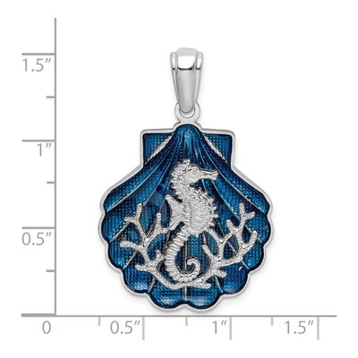 Sterling Silver Blue Enamel Shell Seahorse Pendant – view 4