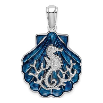 Sterling Silver Blue Enamel Shell Seahorse Pendant