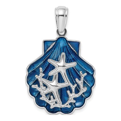 Sterling Silver Blue Enamel Shell Starfish Pendant