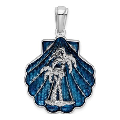 Sterling Silver Blue Shell Palm Tree Pendant