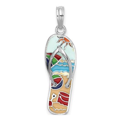 Sterling Silver Enamel Flip-Flop Beach Pendant