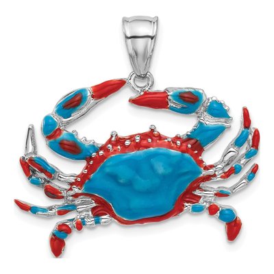 Sterling Silver Enameled Blue Crab Pendant