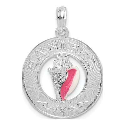 Sterling Silver Enameled Circle Shell Pendant