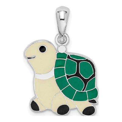 Sterling Silver Enameled Green Turtle Pendant