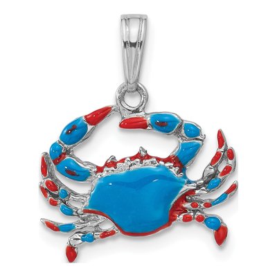 Sterling Silver Enameled Blue Crab Pendant