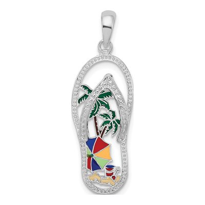 Sterling Silver Enamel Flip-Flop Beach Pendant