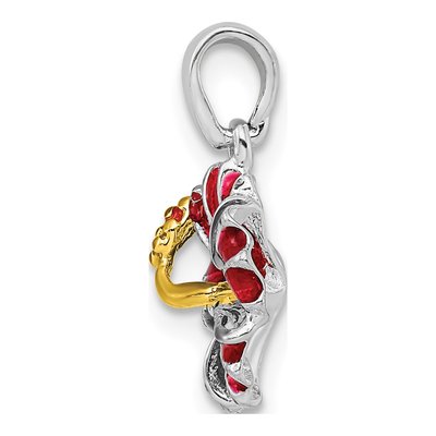 Sterling Silver Red Hibiscus Enamel Pendant – view 3
