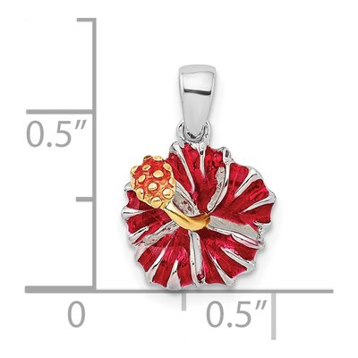 Sterling Silver Red Hibiscus Enamel Pendant – view 4