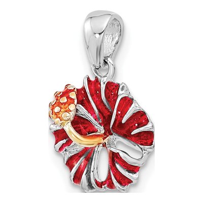 Sterling Silver Red Hibiscus Enamel Pendant – view 6